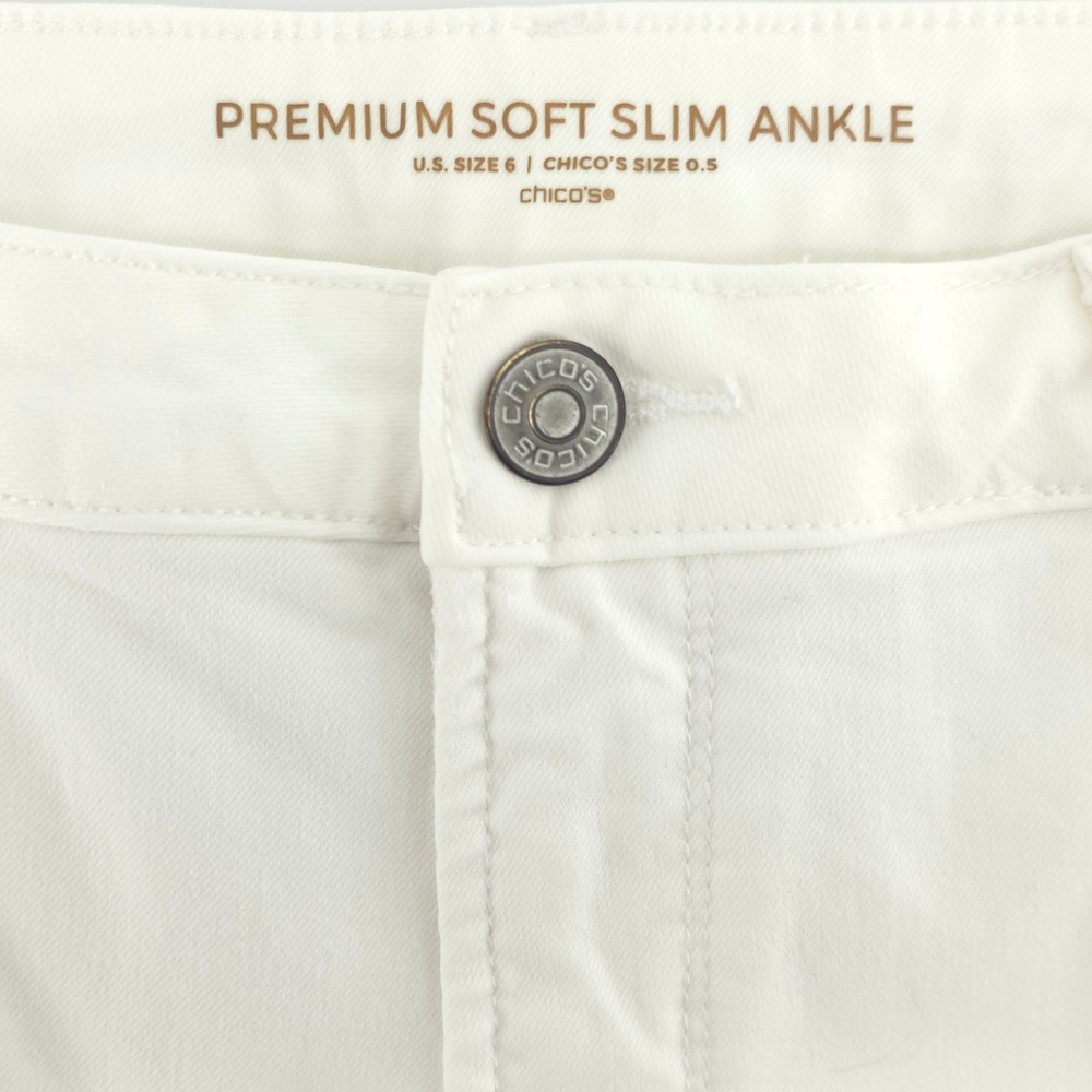 Chico's Premium Soft Slim Ankle Womens Jeans Size 6 White Stretch Casual - Picture 5 of 10